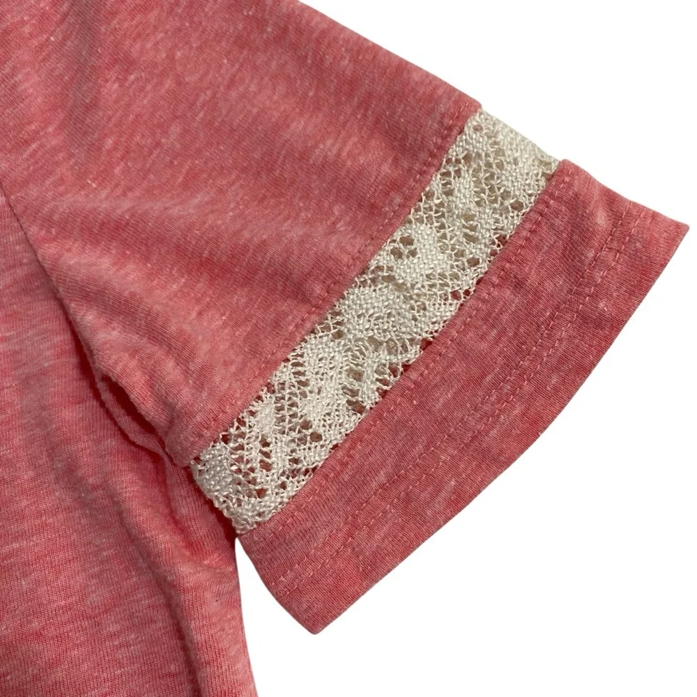 JUSTICE T-Shirt Top Size 7 Lace Pink Sparkle Bear S’mores Graphic Short Sleeve